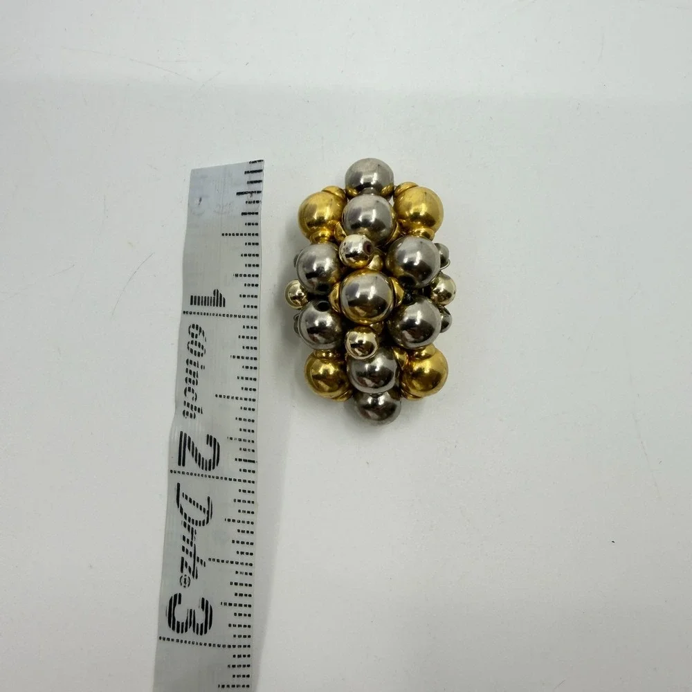 Gold & Silver Tone Bead Cluster Clip On Earrings Chunky Statement Jewelry Gift